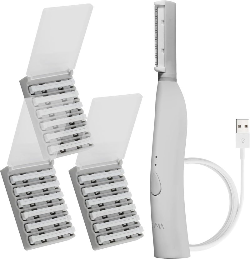 SPA SCIENCES - SIMA Patented Dermaplane Razor for Women Face – Painless 2-in-1 Facial Exfoliation & Peach Fuzz Hair Removal – Anti-Aging – 3 Speeds – Rechargeable – 19 Weeks Treatment - Image 1